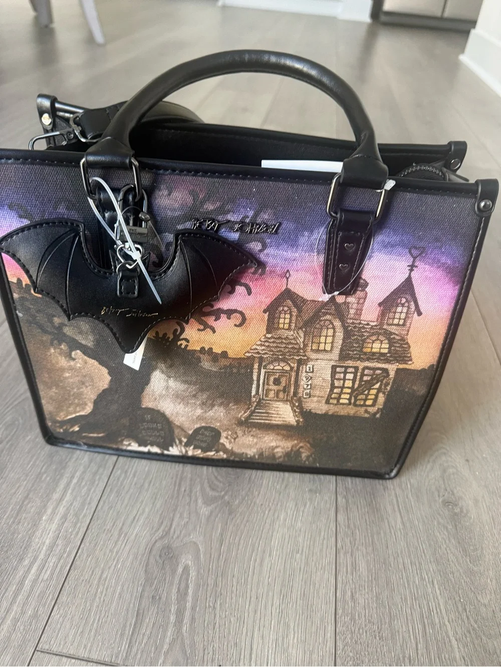 Betsey Johnson Haunted House Satchel in Purple, Pink, Black